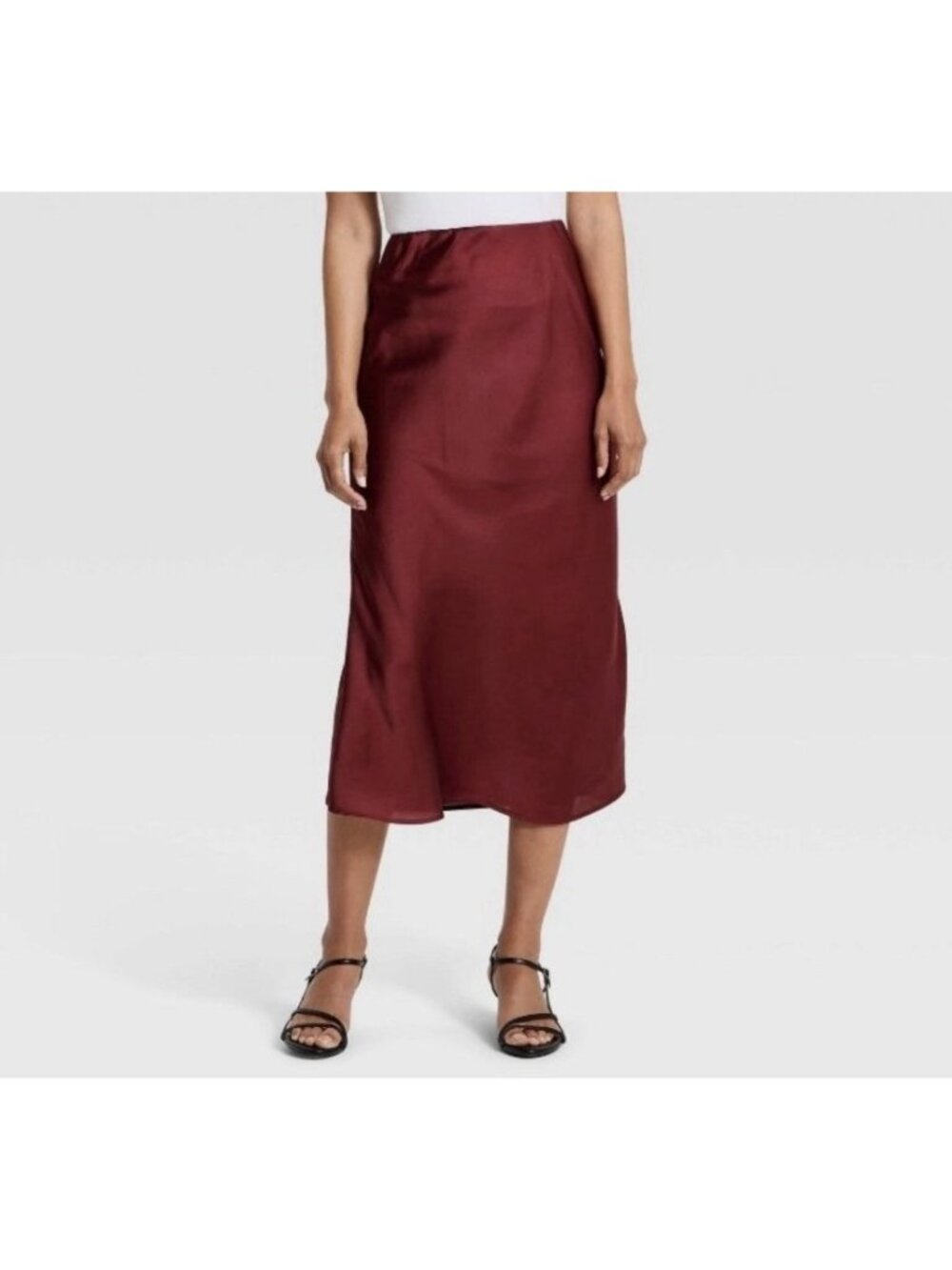 A New Day Women's Burgundy Satin Skirt Size XXL High Waisted Midi Skirt